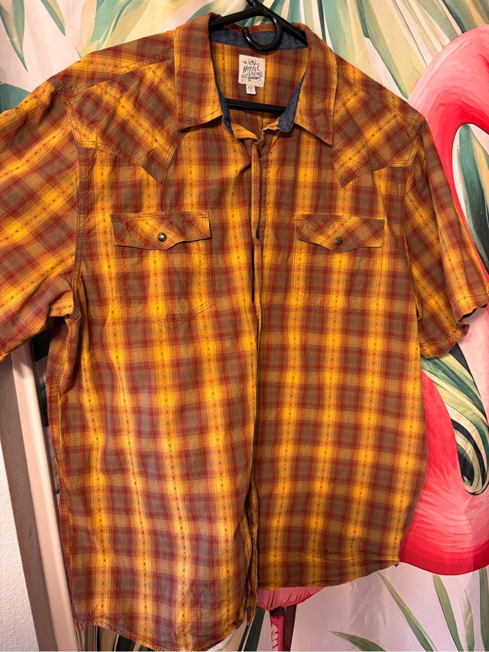 Men’s Moonshine Spirit Gold/Burgandy Plaid Short-Sleeve Shirt XXL
